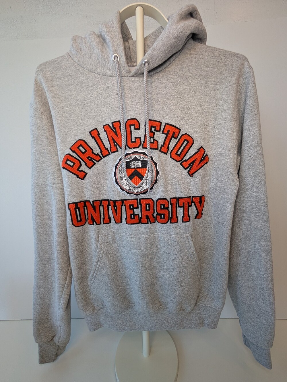 Champion Princeton University Spellout Hoodie Sweatshirt Small Grey Orange Crest